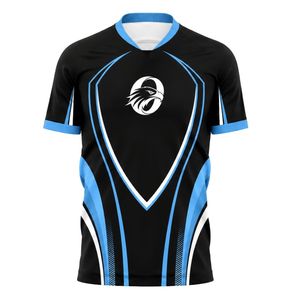 เสื้อฟุตบอลสีดำและสีฟ้า ดีไซน์สปอร์ต ให้ลุคแบบมืออาชีพ เหมาะสำหรับการฝึกซ้อมและการแข่งขัน - Product Image 1