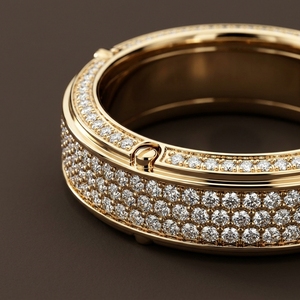 Mens Aurelia Pave Triple Row <b>Sovereign</b> Lab CVD Diamond Full Iced Vault <b>Ring</b> <b>Ring</b> Statement Heavyweight Band in Yellow Gold - Product Image 3