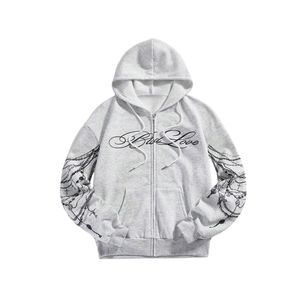 Sweat-shirt à capuche surdimensionné personnalisé gris avec imprimé graphique, manches à chaîne, style Y2K streetwear, vintage gothique, pour hommes et femmes - Product Image 1