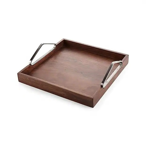 Bandeja Rectangular Decorativa de Madera con Asa de Metal, Hecha a Mano en India, Vajilla de Diseño en Madera Genuina para Servir Alimentos - Product Image 3