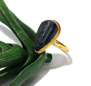 Bague unique en argent sterling 925 plaqué or, style bohème, forme goutte d'eau, avec pierre précieuse tourmaline noire naturelle, faite à la main - Product Image 4