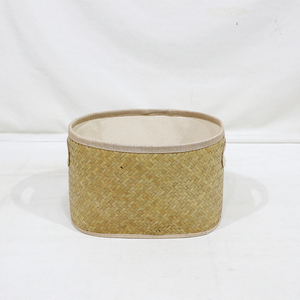 Panier ovale tressé en feuilles de palmier naturelles, écoresponsable et durable, avec doublure en tissu et poignée découpée intégrée – Meilleure vente - Product Image 5