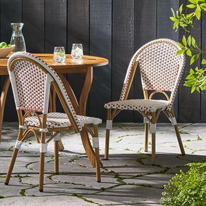 Set di 2 Sedie da Bistrot Francesi per Esterni in Rattan PE e Alluminio, Rosso Ruggine e Bianco con Finitura Effetto Bambù - Product Image 3