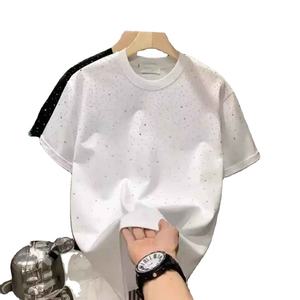 T-shirts pour femmes en coton doux et respirant, ornés de cristaux faits à la main de haute qualité, scintillants et luxueux, pour le printemps et l'été - Product Image 4