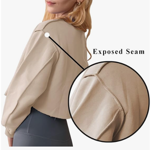 Women's Cropped Sweatshirt Short Sleeve Fleece Pullover Crop <b>Top</b> Casual Oversized Hoodie Windproof Anti-UV Simple OEM ODM - Product Image 6