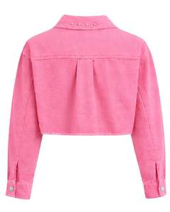 Chaqueta Vaquera Corta Rosa Personalizada para Mujer con Detalles de Pedrería, Botones, Manga Larga, Estilo Casual y Urbano - Product Image 2