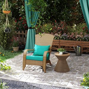 Sedia da Patio Adirondack Blu Cielo in Rattan Intrecciato con Schienale Alto Curvo e Cuscini Morbidi per Appartamento, Terrazza, Giardino, Impilabile - Product Image 2