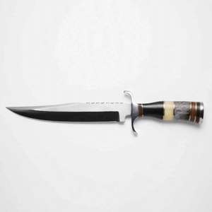 Couteau utilitaire artisanal en acier carbone bicolore à pointe clip, manche en corne de cerf, garde-poignée courbé - Product Image 1