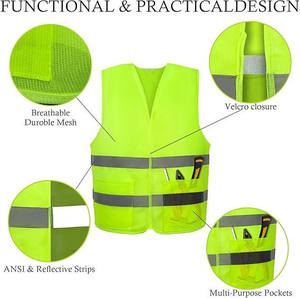 Chaleco de seguridad de alta visibilidad unisex con rayas reflectantes, ropa de trabajo de poliéster, verde - Product Image 3