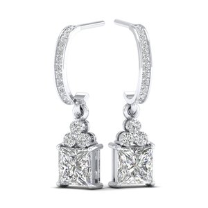 REYES Exquisite 14K Solid <b>Gold</b> Princess Cut 3.56 Carat Moissanite <b>Dangle</b> Drop <b>Earrings</b> For Women Handmade Fine Jewelry - Product Image 5