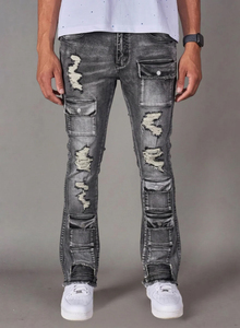 <b>Men's</b> Custom Stonewashed <b>Denim</b> <b>Jogger</b> Pants Mid Waist Button Fly Multiple Pockets Casual Streetwear Breathable Straight Fit - Product Image 6