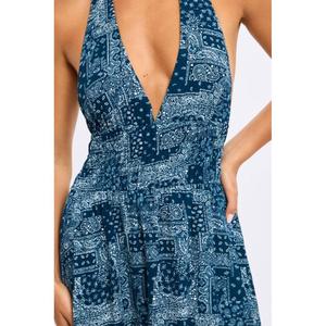 Vestido largo estampado con cuello halter para mujer, sin mangas, con escote en V profundo, vestido largo de playa para verano - Product Image 2