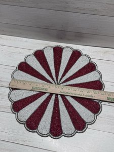 Striped cute handwork <b>Beaded</b> <b>Placemat</b> Handmade Round Table Mat Scallop Edge Dining Charger Plate Wedding Home Kitchen Decor - Product Image 2