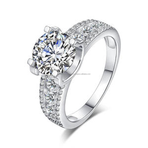 Elegant Moissanite Diamond Engagement <b>Ring</b> Round Cut Center Stone <b>Silver</b> Tone Bridal <b>Ring</b> Luxury <b>Statement</b> Jewelry For Women - Product Image 1