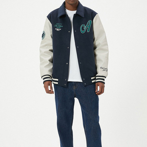 Best Selling Men's Winter Varsity Jacket with Covered <b>Buttons</b> Stand Collar Canvas Fabric-Waterproof & Thick Best Selling Men's - Product Image 3