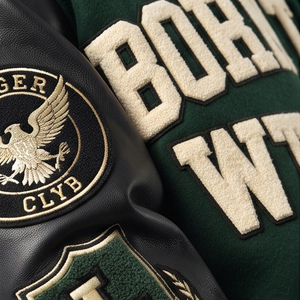 <b>Men</b> 100% Wool Blend Varsity <b>Jackets</b> Custom Embroidery Patches <b>Leather</b> Sleeve Varsity <b>Jackets</b> <b>Men's</b> Street Fashion Varsity Coat - Product Image 3