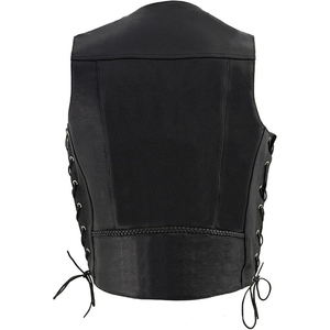 Chaleco de Cuero Vacuno Genuino Personalizado para Motociclistas, Chaleco Clásico para Club de Motocicletas con Cordones Trenzados - Product Image 4