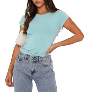 Camiseta Lisa Anti-Pilling para Mujer, Duradera, Mezcla de Algodón, Manga Corta, Personalizable con Logotipo, Prenda Básica para Uso Diario - Product Image 3