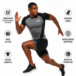 T-shirt de compression ajusté pour homme, personnalisé OEM, pour entraînement sportif, respirant, à manches courtes, en tissu anti-humidité - Product Image 4