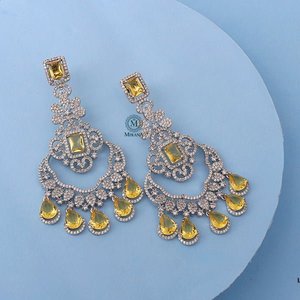 Florence Yellow Sapphire CZ Designer Drop Earrings - Product Image 3