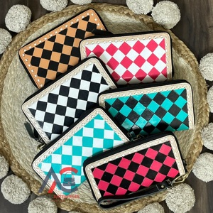 Portefeuille-bracelet en cuir de vachette véritable Premium 2026, motif à carreaux, grande capacité, plusieurs compartiments pour billets - Product Image 1