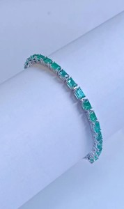 Lab Grown Emerald Stone Charm <b>Bracelet</b> for Her in Sterling Silver Rose Gold Plated Luxury Wedding Gift - Product Image 2