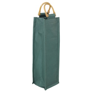 Custom Design Coated Polyester Waterproof Wine Bag With wooden Cane Handle Party Carrying Wine Bottle Shopping Bag for Promotion - Product Image 2