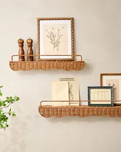 Natural Rattan <b>Floating</b> <b>Wall</b> <b>Shelf</b> Woven Display <b>Shelf</b> Boho Nursery Bedroom Kid Storage Organizer For Nursery Children Room - Product Image 2