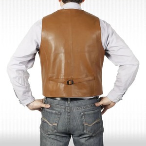 <b>Mens</b> Tan Genuine <b>Leather</b> Waistcoat Classic Premium <b>Leather</b> Vest Iconic Tan <b>Leather</b> Waistcoat - Product Image 2