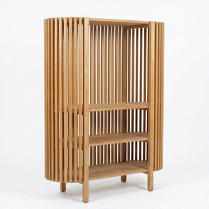 Modern <b>Solid</b> Teak <b>Wood</b> Slatted Display Shelf <b>Bookcase</b> Living Room Furniture Minimalist Wooden Storage Cabinet - Product Image 2