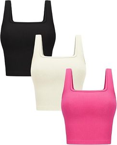 Débardeurs courts côtelés Aura, basiques, sans coutures, sans manches, col carré, pour l'entraînement, l'été, le yoga, la gym, vêtements de sport - Product Image 3