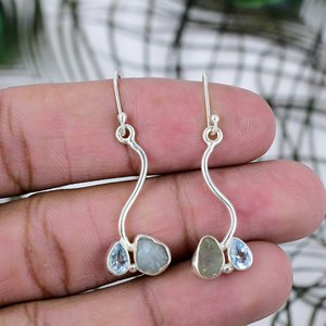 Best Quality Aquamarine Druzy Gemstone Wholesale 925 Sterling <b>Silver</b> Stylish and Elegant Fashion Dangle Earrings - Product Image 1