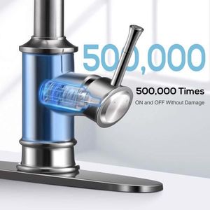 Rubinetto da Cucina Monocomando con Doccetta Estraibile 3 Modalità Finitura Nichel Spazzolato Piastra da Incasso 1 o 3 Fori per Lavello Cucina - Product Image 3