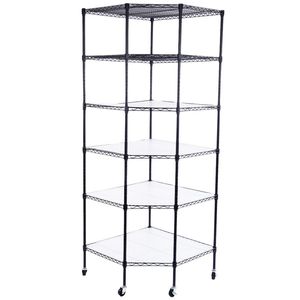Mensola angolare poligonale a 6 strati nera per garage 680*680*1800 rivestita in plastica con ruote da 2 \ "PP - Product Image 4