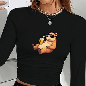 Camiseta de manga larga de moda para mujer CyP Phara Relaxed capybara with Orange Juice - Product Image 3