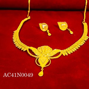 Trendy Brass 22K Gold Plated <b>Necklace</b> and Earrings Set Plant Pattern <b>Statement</b> Jewelry for Women Wedding AC41N0049 - Product Image 4