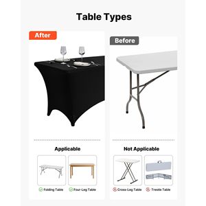 Paquete de 6 Manteles Rectangulares Negros de Spandex de 6 Pies, Protector de Mesa Lavable, Resistente a las Arrugas, Fundas Elásticas para Eventos, Cócteles y Banquetes - Product Image 5