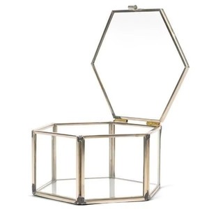 กล่องใส่เครื่องประดับแก้วพร้อมฝาปิดแบบมีบานพับ กรอบสีทอง กล่องเก็บเครื่องประดับแบบมินิมอล ดีไซน์กรอบโลหะแก้ว - Product Image 3