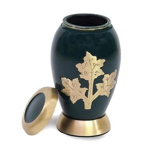 Teardrop Ceramic Pet <b>Urn</b> Green with Gold Leaf Design Airtight Classical Style for Dogs - Product Image 6
