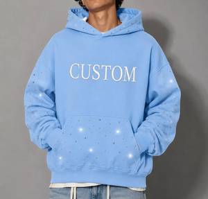 Sudadera con Capucha Extra Grande para Hombre, 100% Algodón, Felpa, con Bordado de Pedrería, Estilo Urbano - Product Image 1