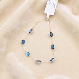 Nueva Llegada, Pulsera de Cadena con Gemas de Topacio Azul Londres Geométricas en Oro Amarillo de 18k, Hecha a Mano, Regalo de Compromiso para Ella, Joyería - Product Image 3