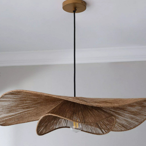 Lampe suspendue en jute à motif ondulé, 100% tissée à la main, forme irrégulière, style bohème, montage au plafond, éclairage suspendu intérieur - Product Image 1