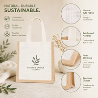Sac fourre-tout en jute écologique avec motif de dessin animé, poignée en ruban, logo personnalisé, durable, réutilisable, vente en gros OEM, promotionnel, en vrac