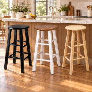 Taburete de Bar Moderno de Madera Maciza con Asiento Redondo para el Hogar, Bar y Comedor - Product Image 1