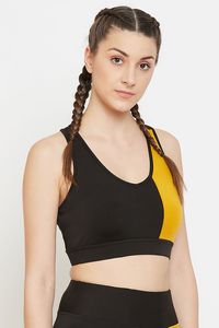 Sujetador deportivo Colorblock para mujer, negro y amarillo, sin costuras, acolchado, para entrenamiento, gimnasio, ropa deportiva - Product Image 4