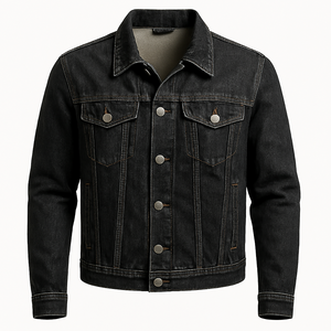 Veste en jean surdimensionnée noire avec logo personnalisé, veste en jean unisexe pour homme, veste en jean décontractée imprimée, streetwear pour homme - Product Image 2