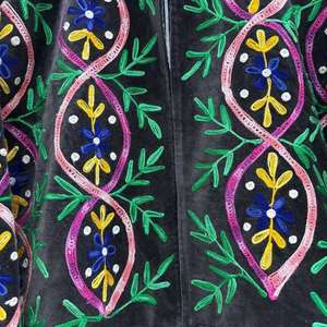 Bohemian <b>Black</b> <b>Velvet</b> Embroidered Suzani <b>Jacket</b> With Floral Pattern Stand Collar Full Sleeve <b>Women's</b> Winter Outerwear - Product Image 2