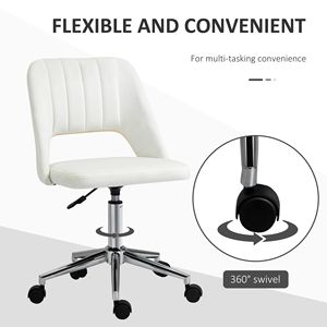 Sedia da Ufficio Girevole Bianco Crema con Schienale Medio in Velluto a Forma di Conchiglia, Sedia da Scrivania in Nylon per Casa e Ufficio BIFMA - Product Image 6