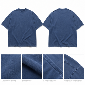 เสื้อยืดคอกลมแขนสั้นทรงโอเวอร์ไซส์สีน้ำเงินล้วนผ้าฝ้ายเจอร์ซีย์สำหรับผู้ชายสไตล์ลำลอง - Product Image 6