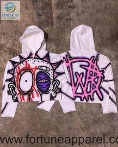 Sudadera con capucha personalizada de hip-hop con estrella rosa para hombre, de algodón puro, informal, unisex, según los requisitos del cliente. - Product Image 3